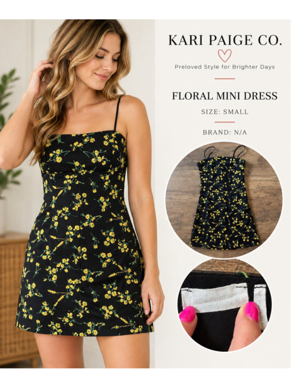 Women's Urban Outfitters Floral Mini Dress Size S Black Yellow
